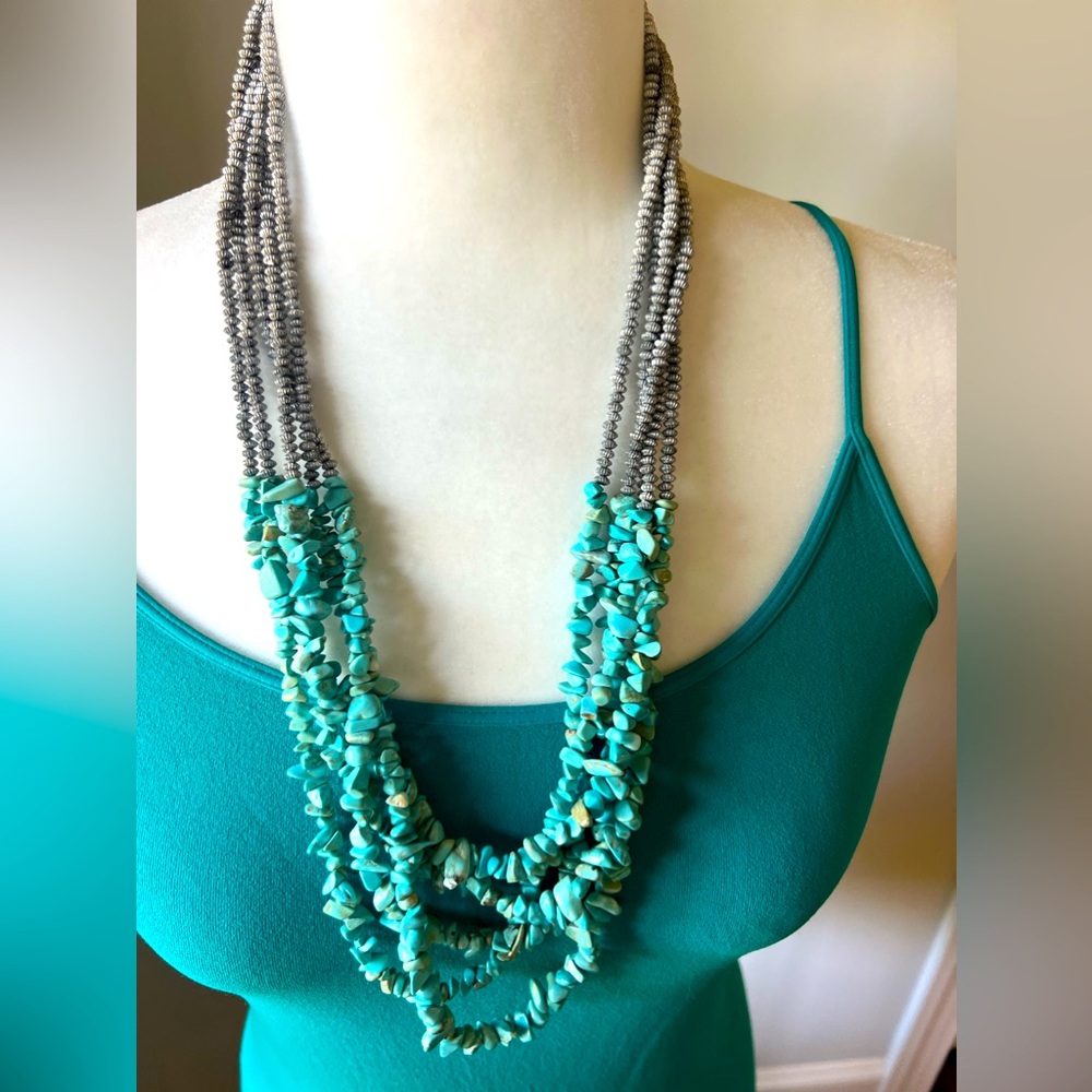 Beautiful Turquoise and Silver Multi Layer Necklace